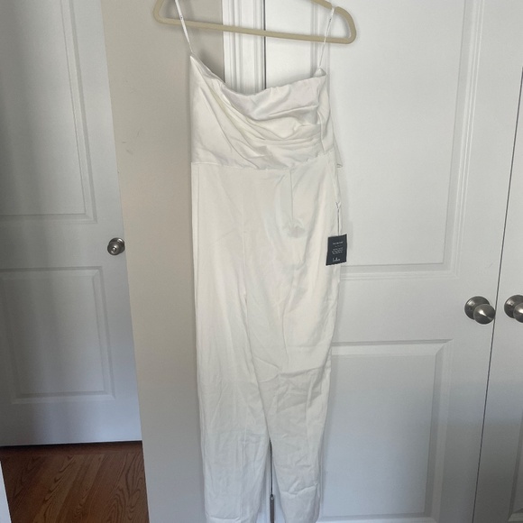 Lulus Beloved Bliss Ivory Strapless Slim Leg Bow Jumpsuit White - Size L - Picture 2 of 3